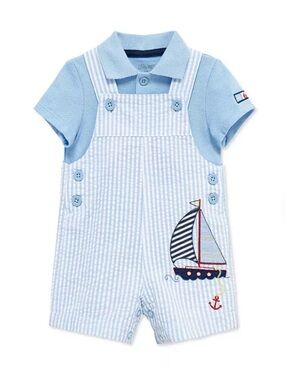 Little Me Baby Boys' Sailboat Printed Shortall and Polo Shirt, 2-Piece Set